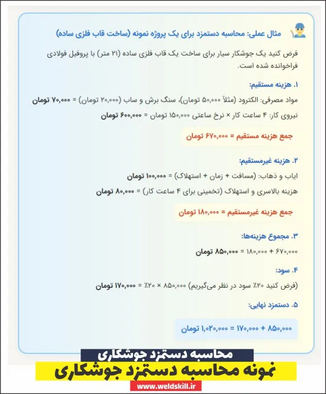نمونه محاسبه دستمزد جوشکاری