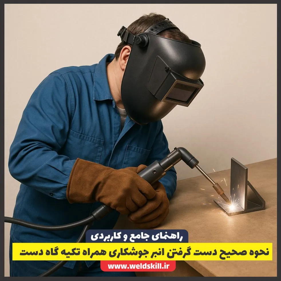 نحوه صحیح دست گرفتن انبر جوشکاری همراه تکیه گاه دست