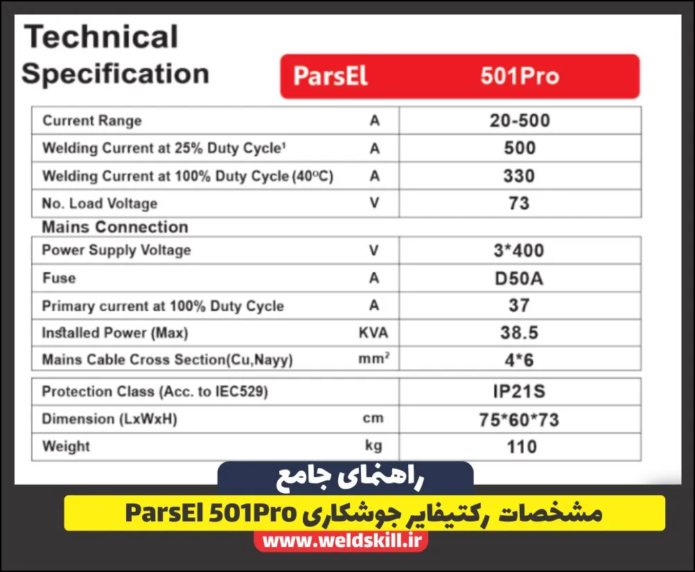 مشخصات رکتیفایر جوشکاری ParsEl 501Pro