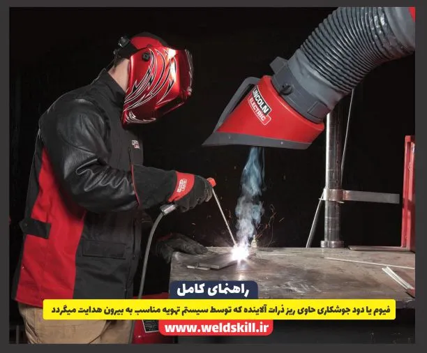 فیوم یا دود جوشکاری حاوی ریز ذرات آلاینده که توسط سیستم تهویه مناسب به بیرون هدایت میگردد