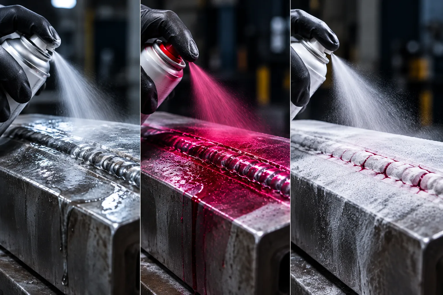 مراحل تست PT شامل Cleaner Penetrant و Developer